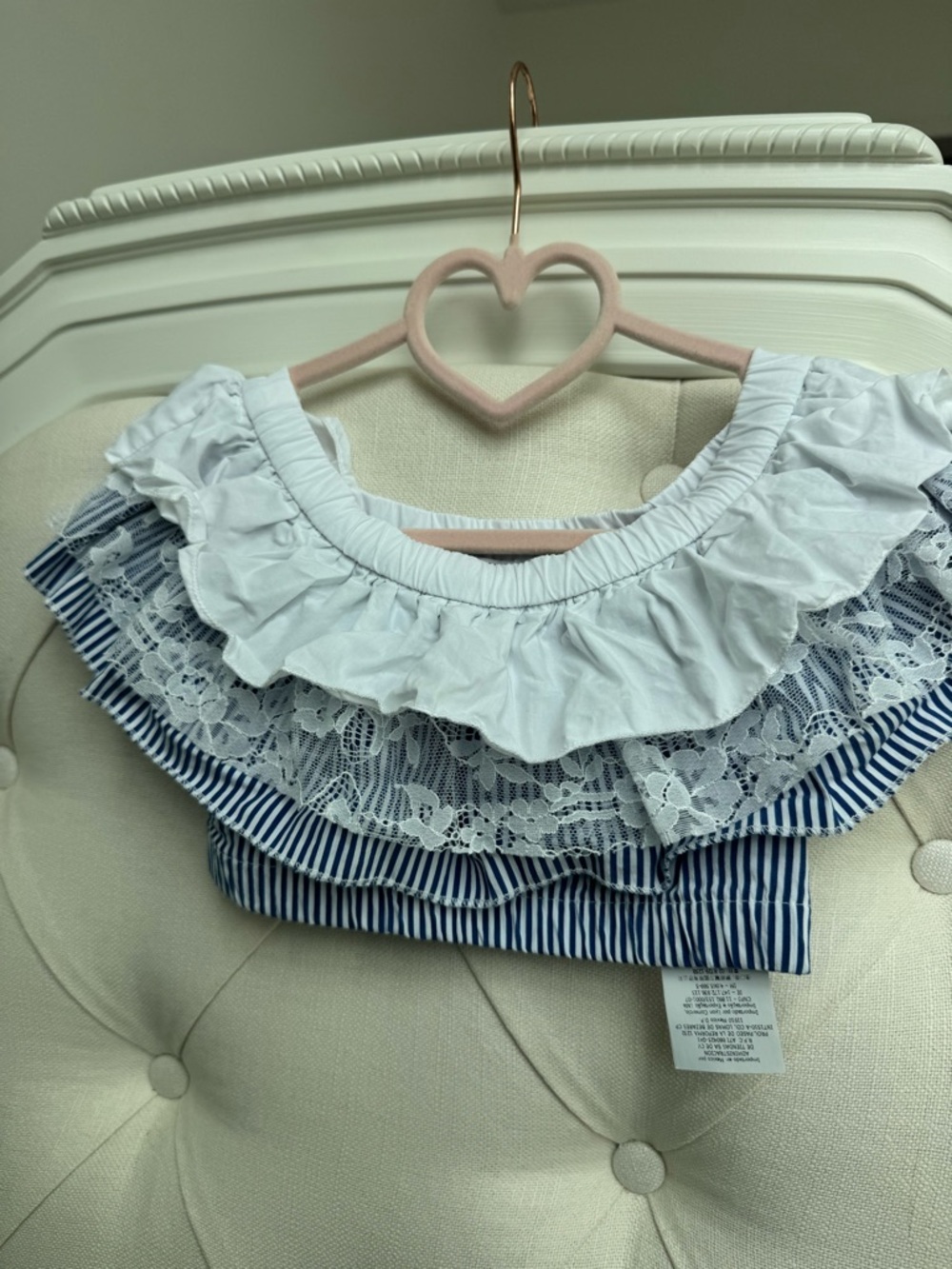 MonnaLisa Navy & White Striped Off-Shoulder Top and skirt